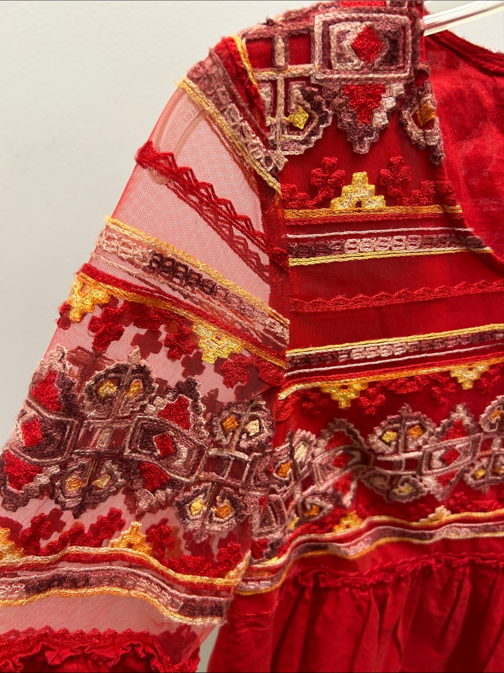 Christina Red Embroidered Tiered Peplum Tunic image 3